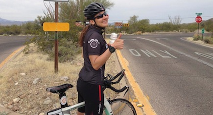 Susan gives a thumbs up to her Ironman eats.